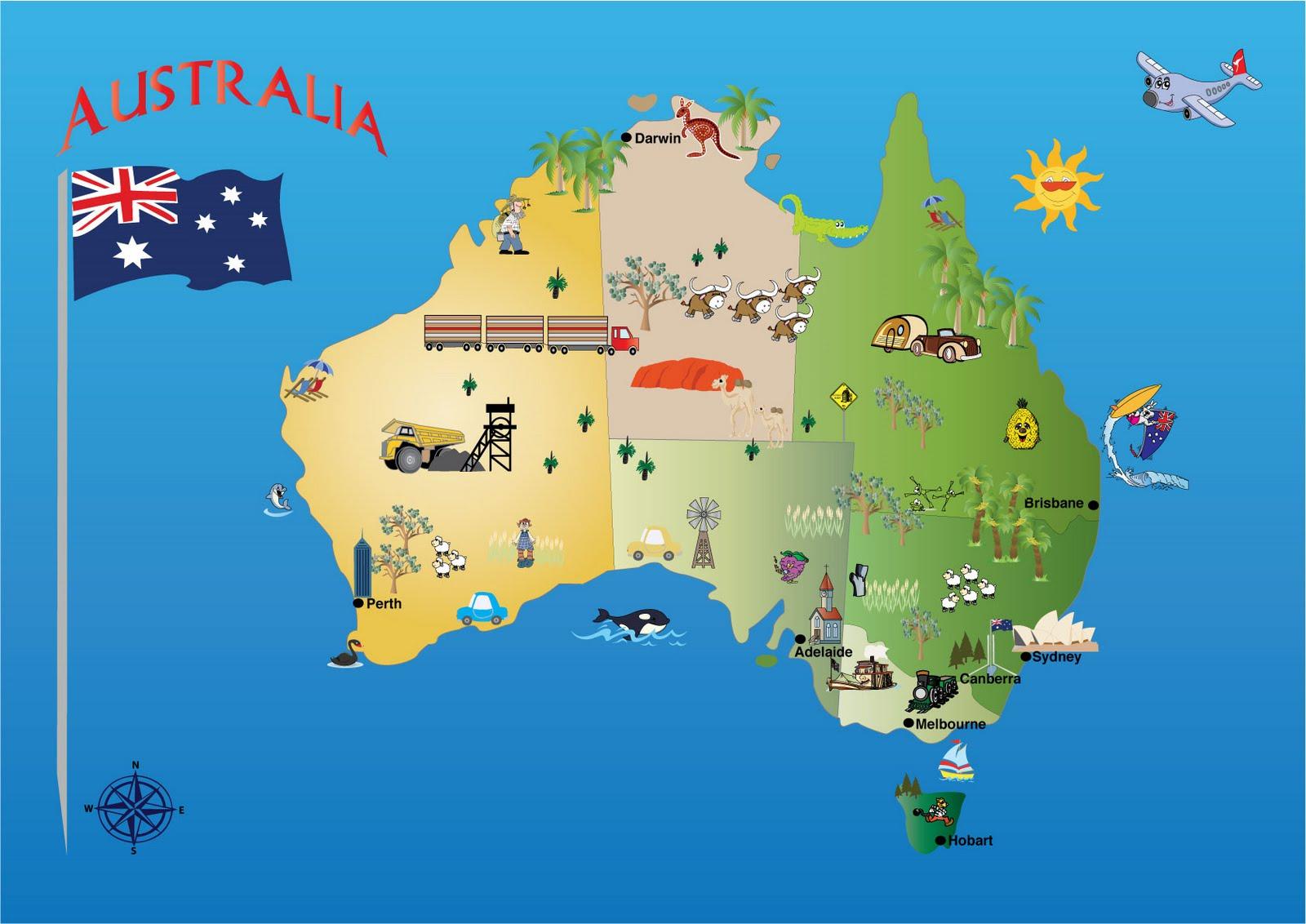 Australië Attracties Kaart Van Australië In Kaart Toeristische Attracties ( Australië En Nieuw - Zeeland Oceanië)