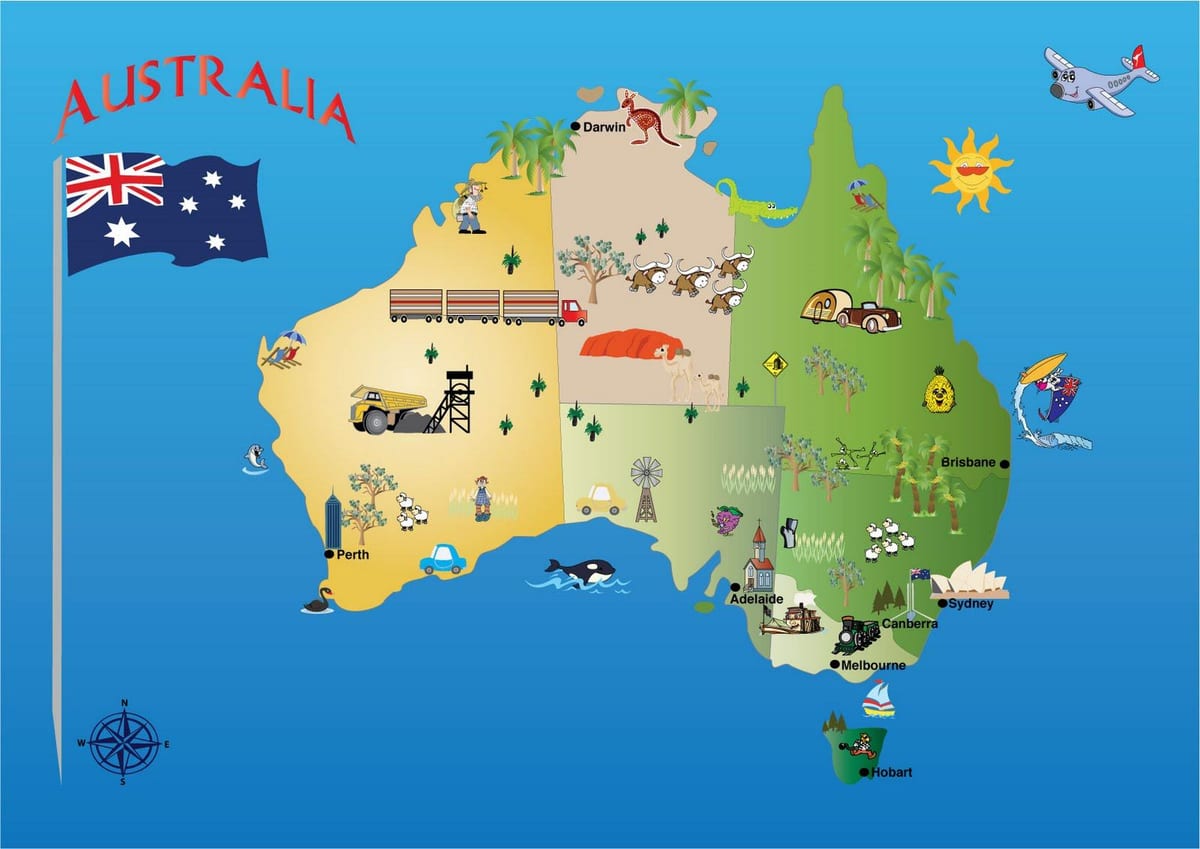Australië kaart toeristische attracties