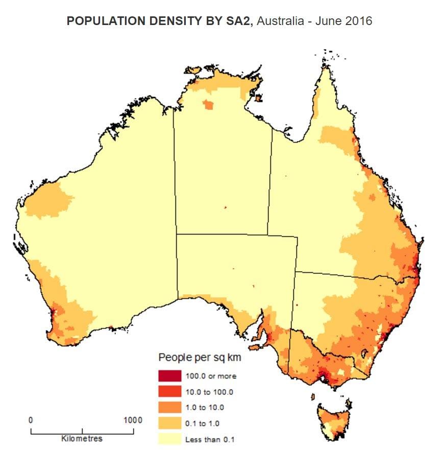 bevolking kaart van Australië
