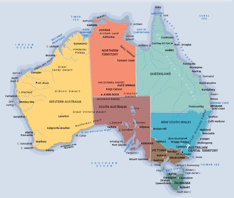 label kaart van Australië