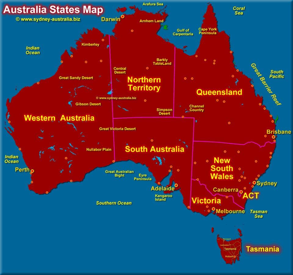 kaart van Australië zien staten
