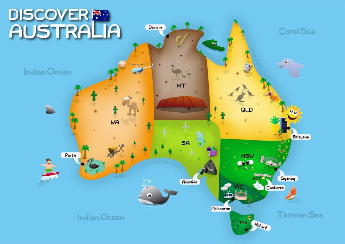 kaart van Australië voor kinderen