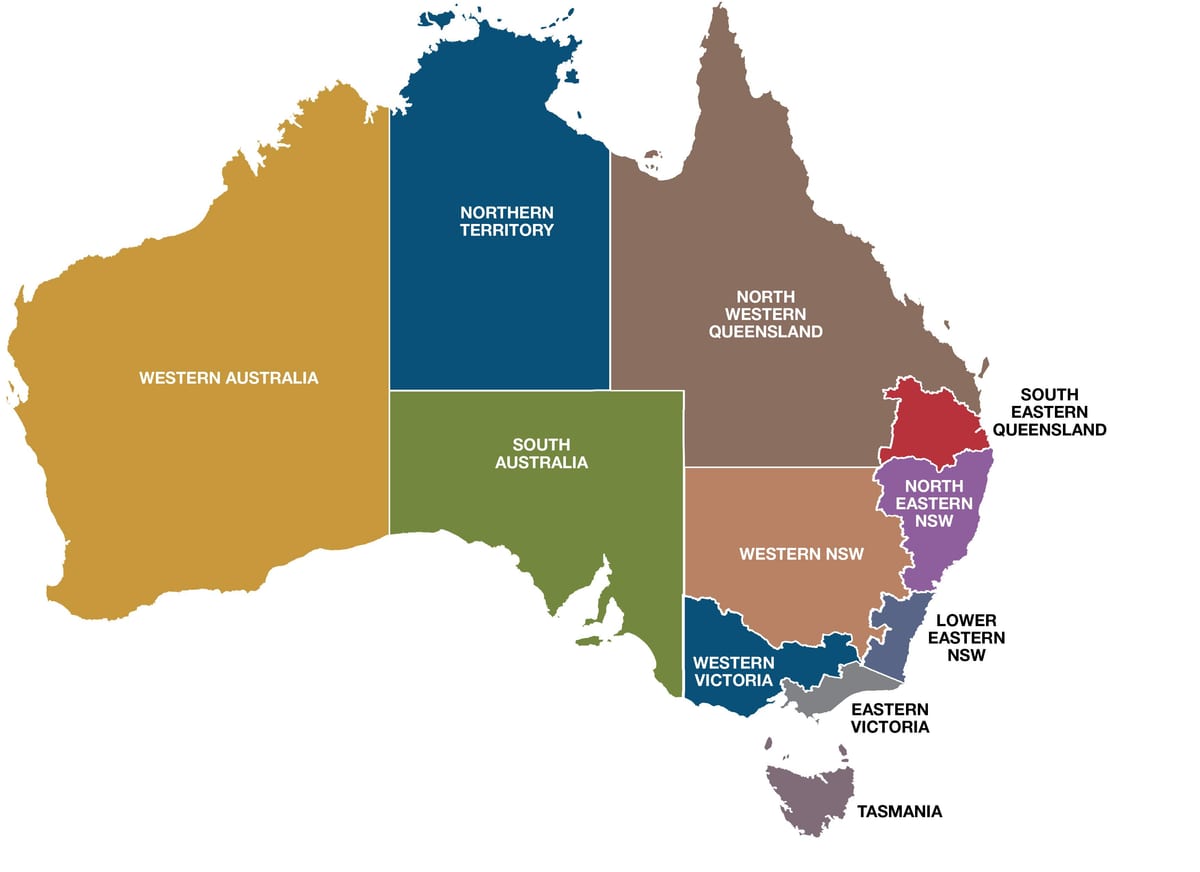 kaart van Australië regio ' s