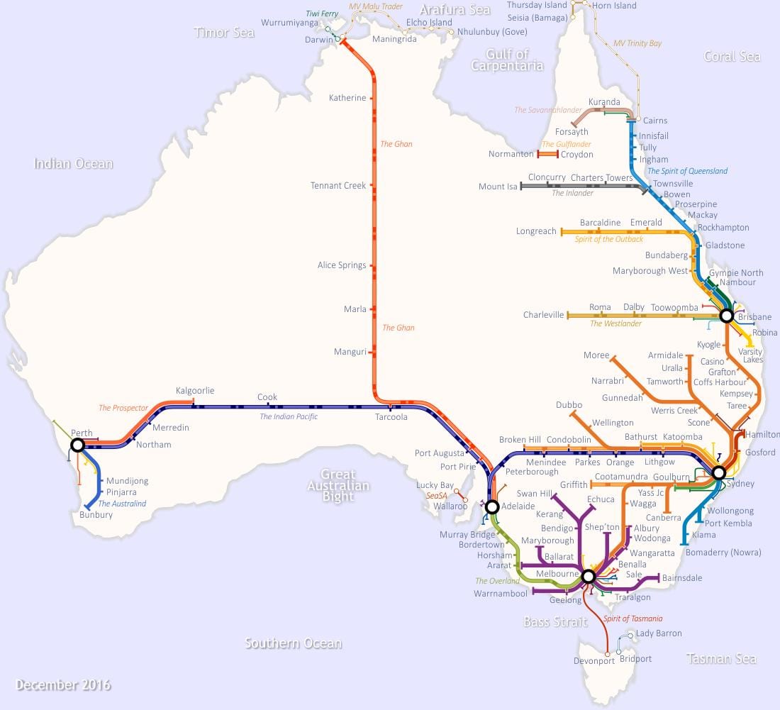 rail kaart van Australië