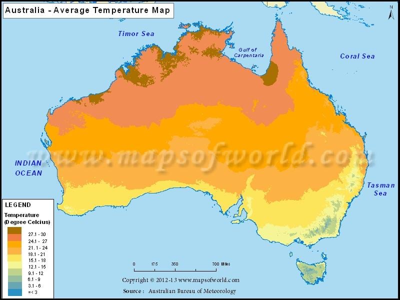 temperatuur kaart van Australië