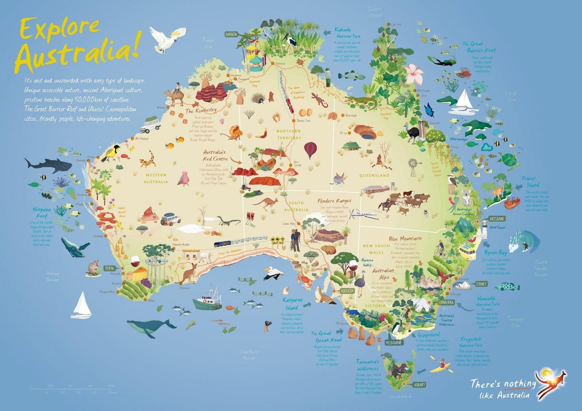 toeristische kaart van Australië