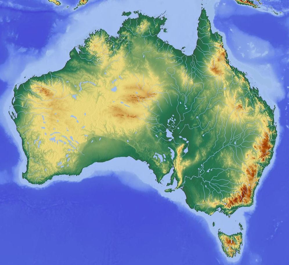 topografische kaart van Australië