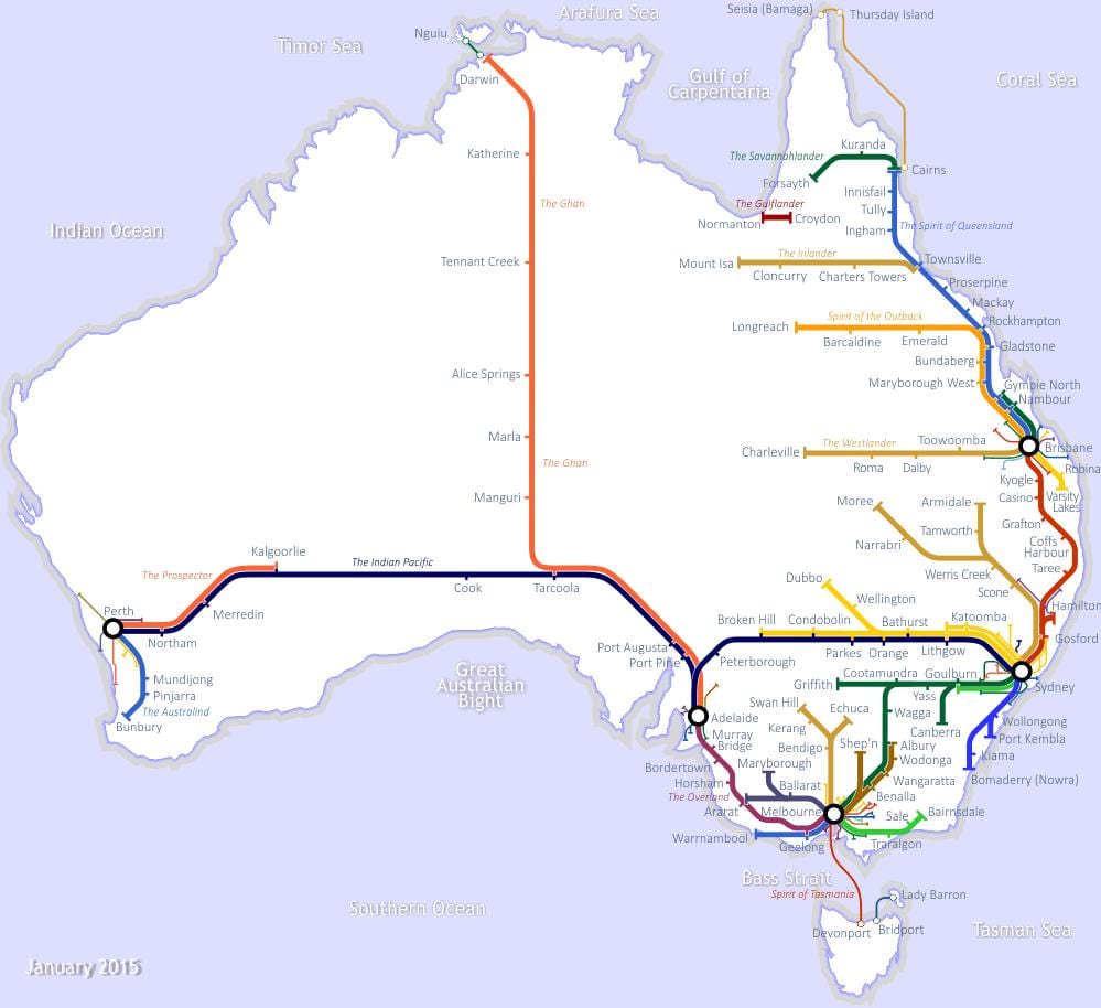 Australische treinen kaart