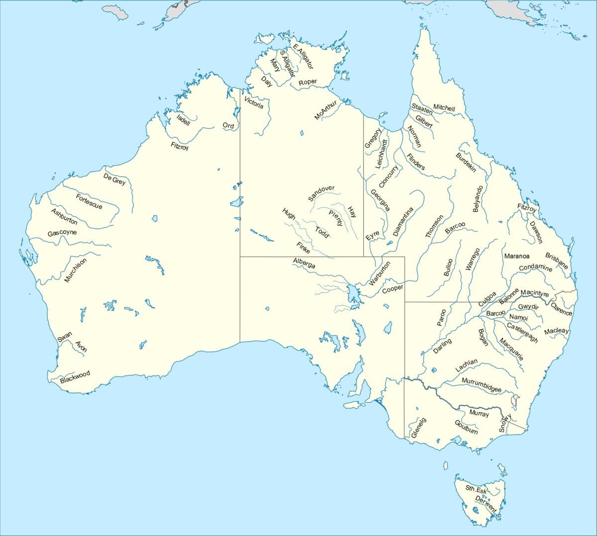 rivieren in Australië kaart