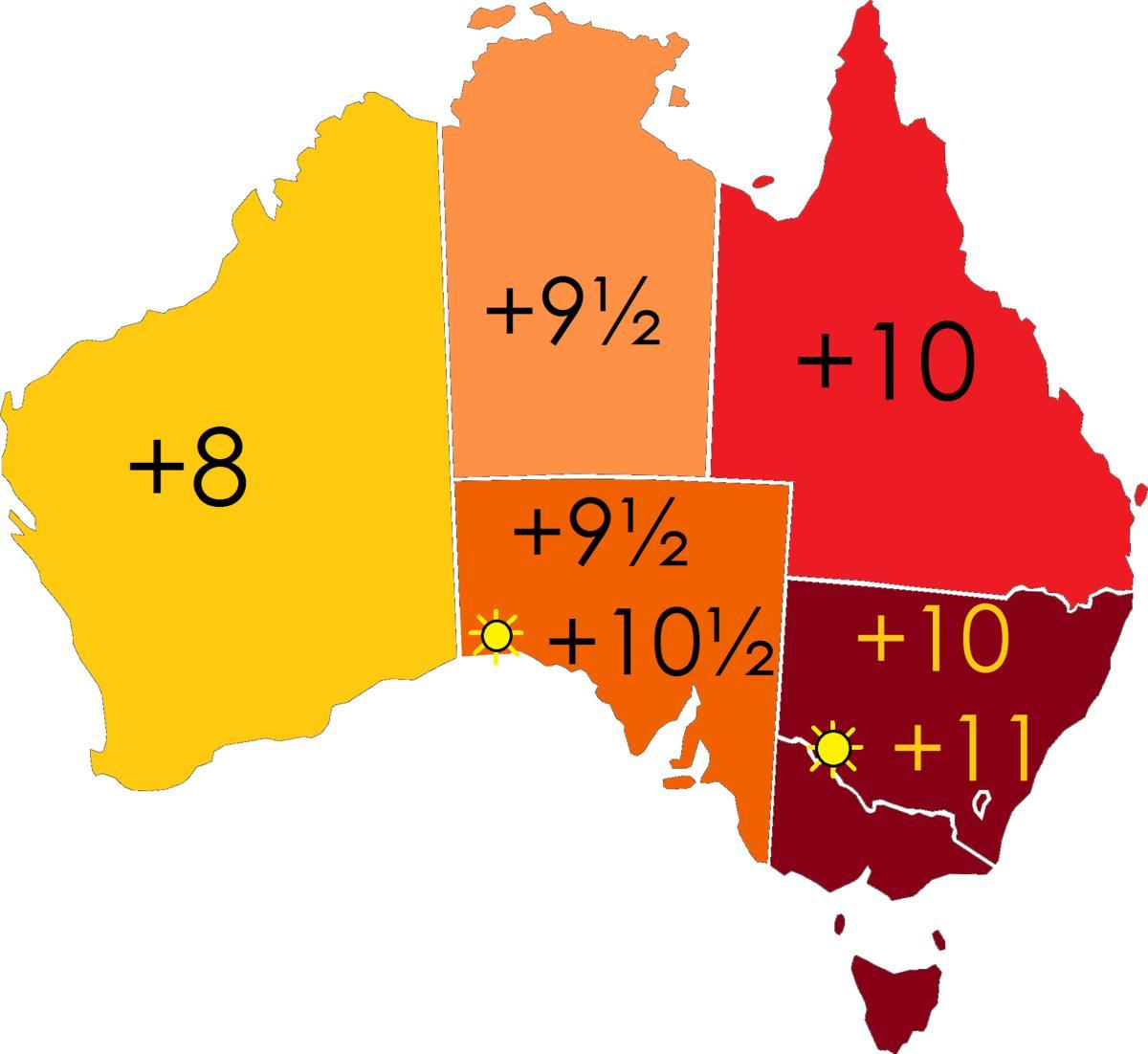 tijdzones in Australië kaart