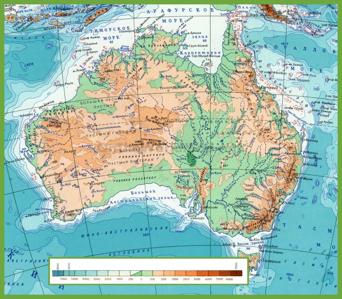 kaart van Australië, de bergen met