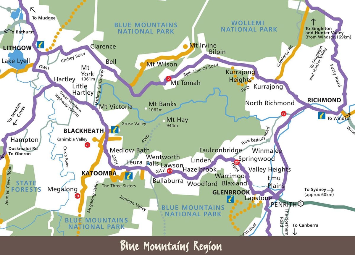 kaart van de blue mountains in Australië