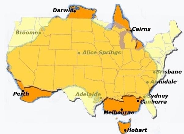 Van australië tot amerika kaart bekijken