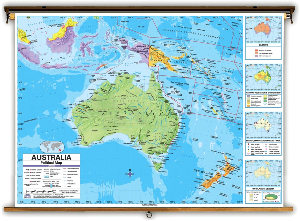 Australië en de omliggende landen kaart