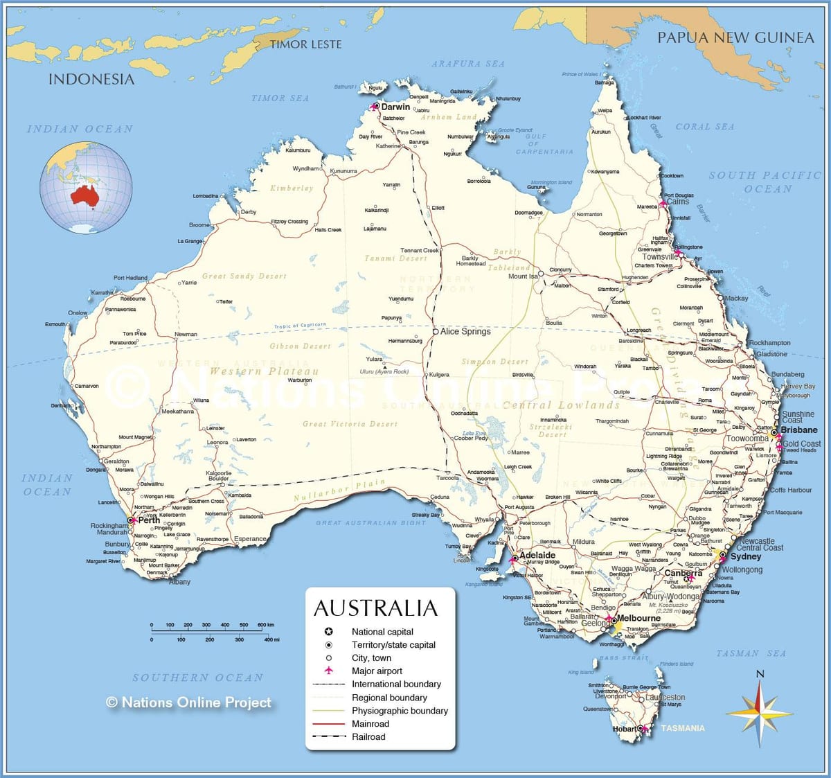 Australië kaart met steden