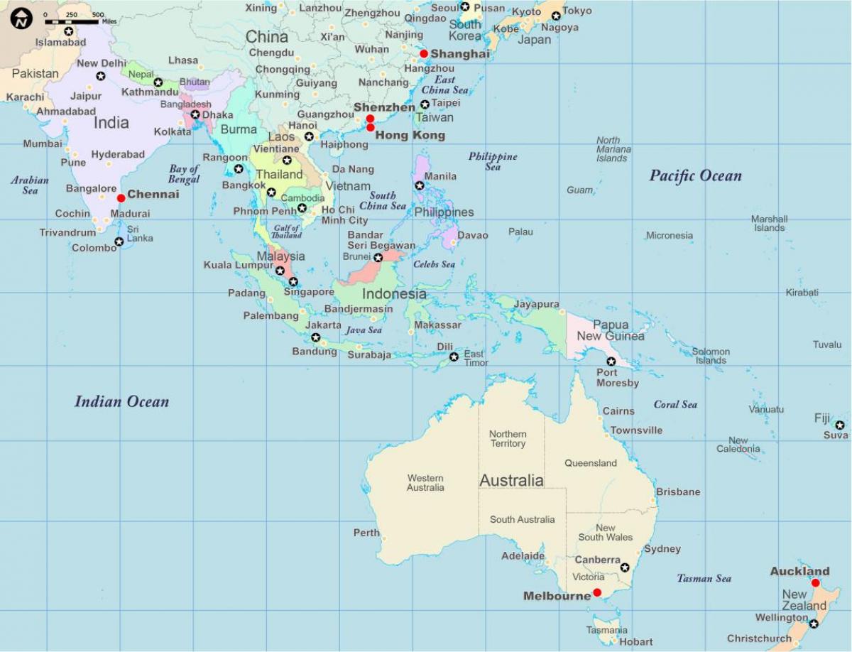azië en Australië kaart