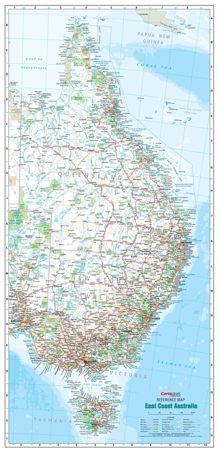 kaart van de oostkust van Australië
