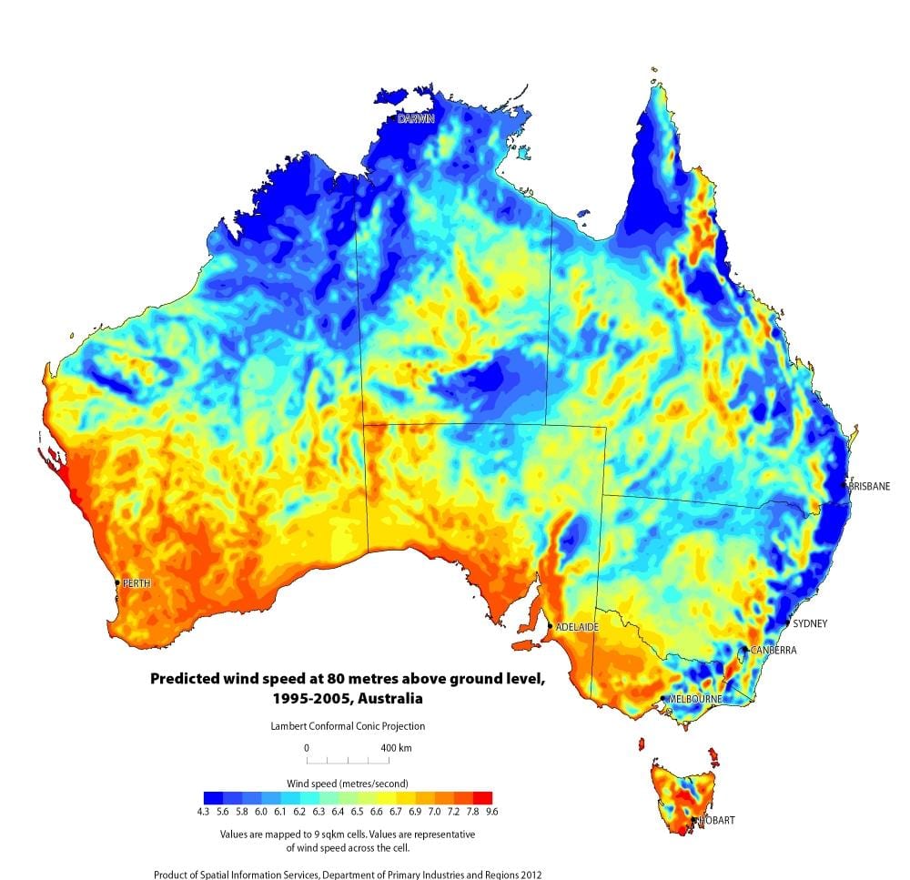 kaart van de wind Australië