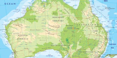 Een fysieke kaart van Australië
