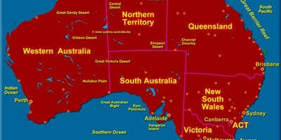 Kaart van Australië zien staten