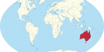 Australië op de kaart van de wereld