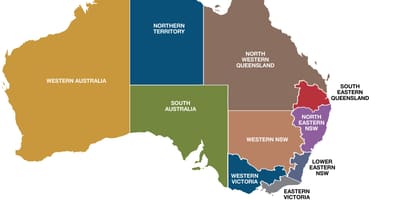 Kaart van Australië regio ' s