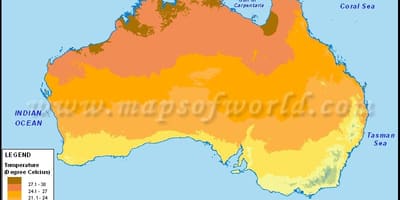Temperatuur kaart van Australië