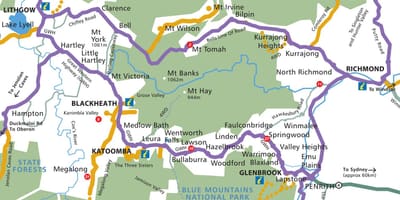 Kaart van de blue mountains in Australië
